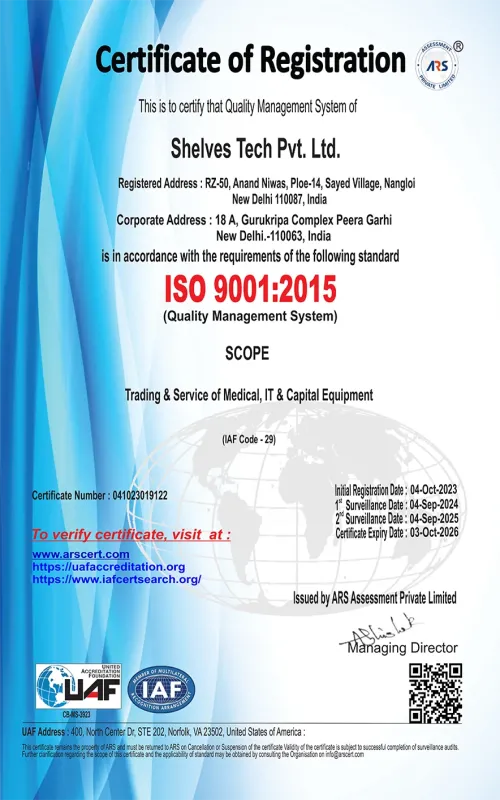 Quality Management Certificate Certification Shelves Tech Private Limited